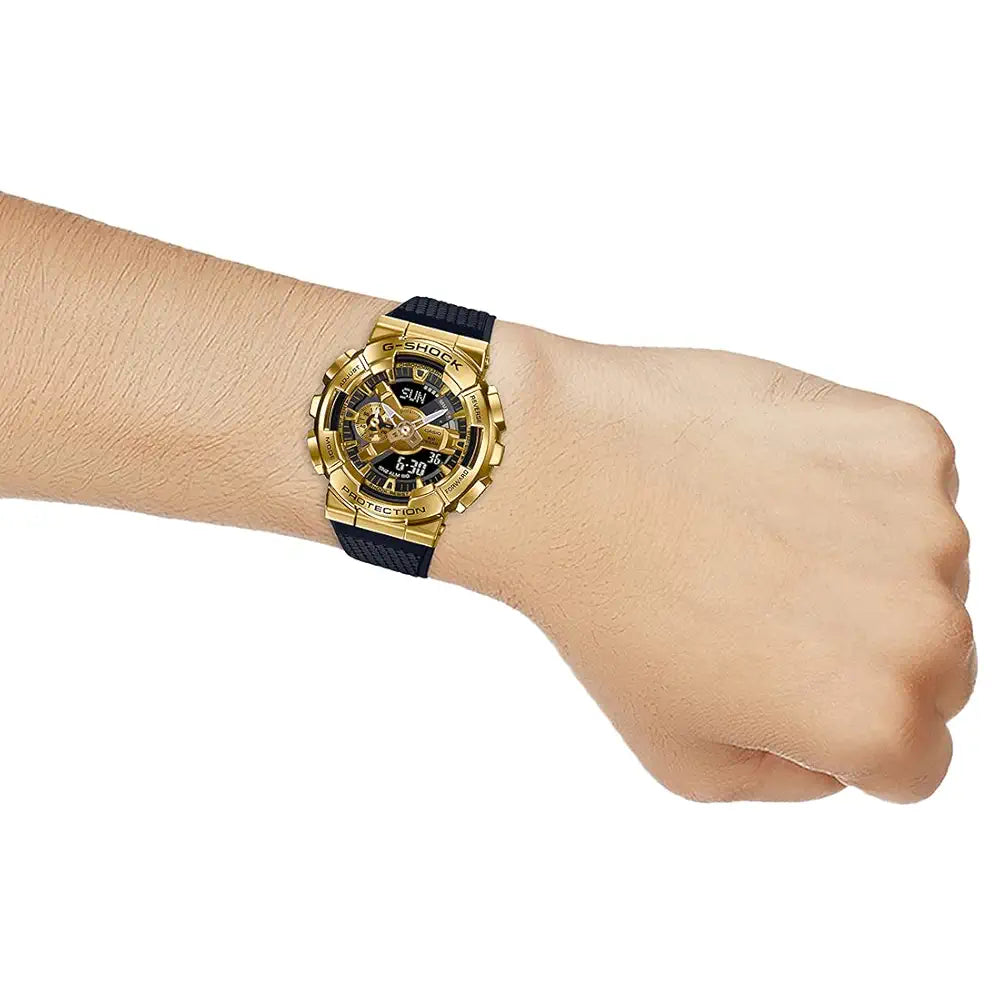 Casio G-Shock GM-110G-1A9DR Gold Ip Black & Gold Analog-Digital Dial Black Resin Strap Men's Watch Shock And 200M Water Resistant G1053