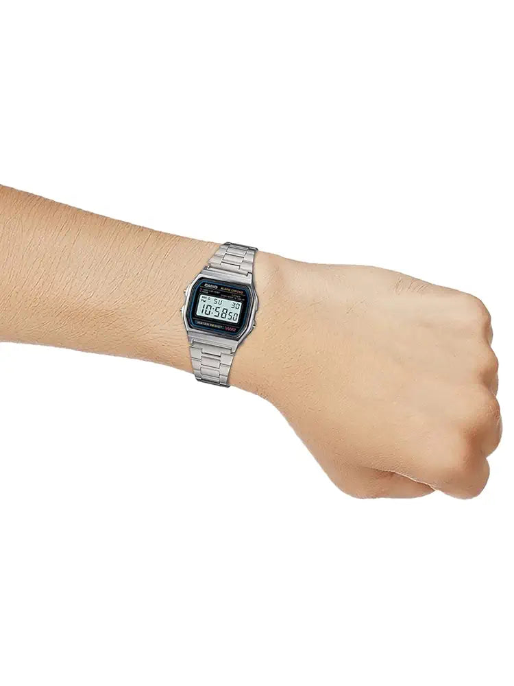 Casio Vintage A-158WA-1Q Digital Grey Dial Unisex Watch Silver Metal Strap 