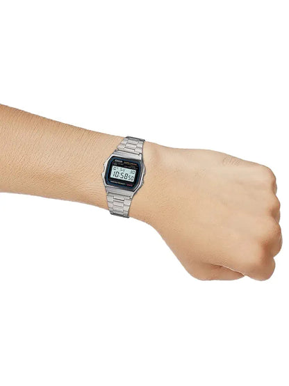 Casio Vintage A-158WA-1Q Digital Grey Dial Unisex Watch Silver Metal Strap 