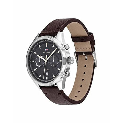 Tommy Hilfiger Mens 44 Mm Grey Dial Leather Analog Watch - Ncth1791729W