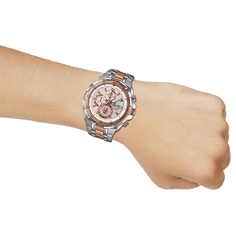 Casio Edifice EFR-539SG-7A5VUDF White Analog Dial Dual Tone Stainless Steel Band Men's Watch Chronograph 100M Water Resistant EX222