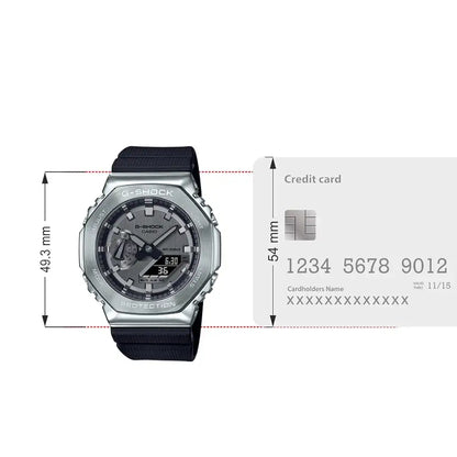 Casio G-Shock GM-2100-1ADR Silver Analog-Digital Dial Black Resin Strap Men's Watch Shock and 200M Water Resistant G1159