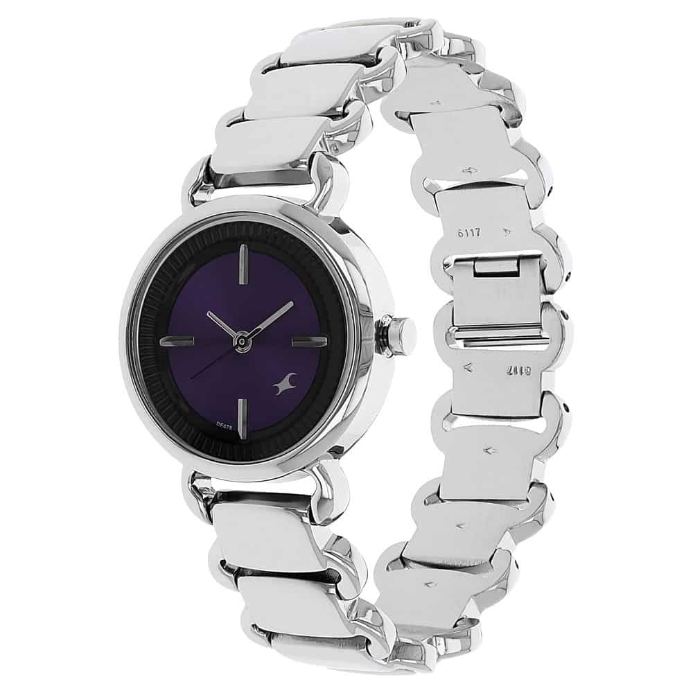 NR6117SM02 PURPLE DIAL SILVER STAINLESS STEEL STRAP WATCH