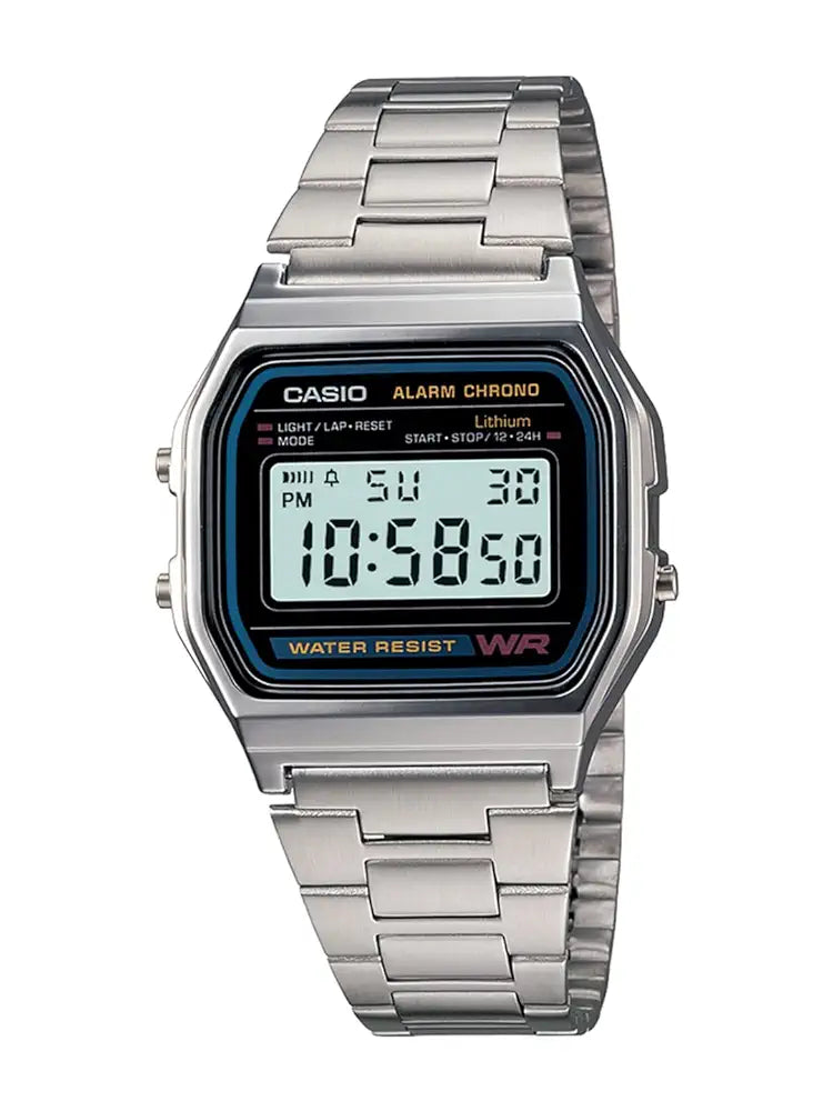 Casio Vintage A-158WA-1Q Digital Grey Dial Unisex Watch Silver Metal Strap 