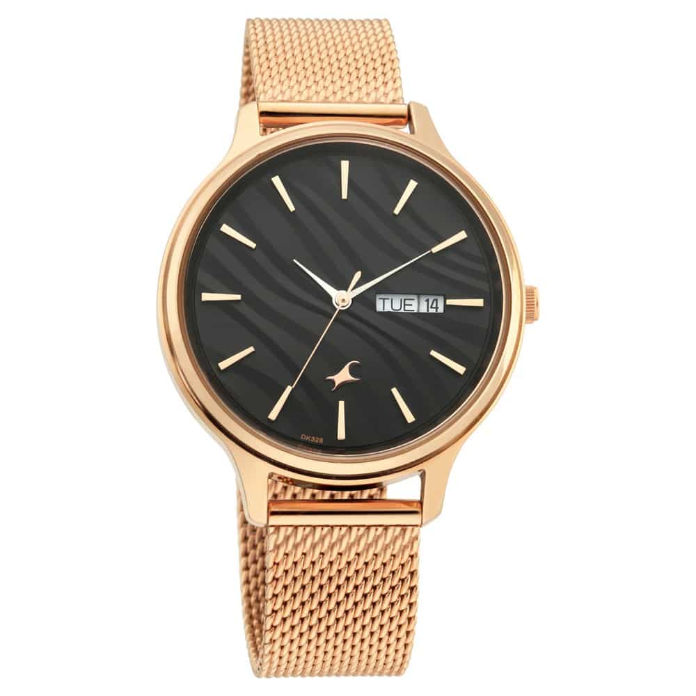 NR6207WM01 FASTRACK - RUFFLES BLACK DIAL METAL MESH STRAP WATCH