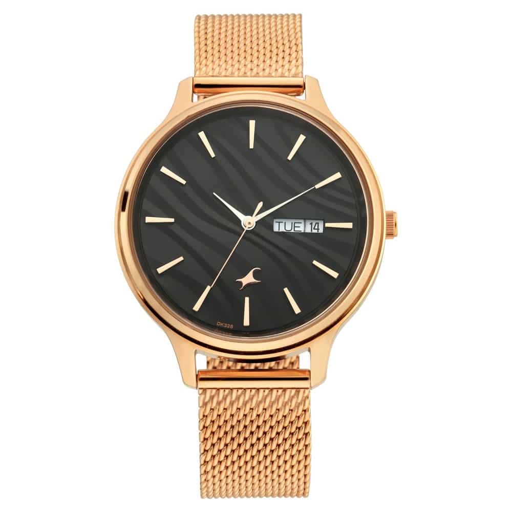 NR6207WM01 FASTRACK - RUFFLES BLACK DIAL METAL MESH STRAP WATCH
