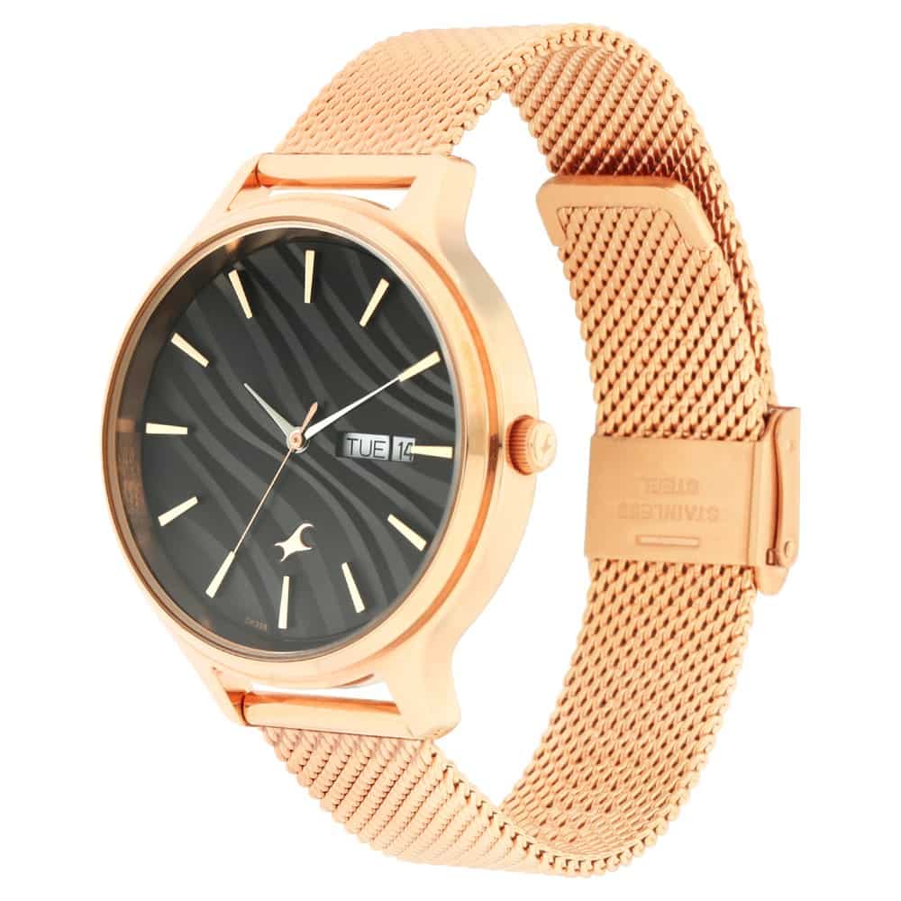 NR6207WM01 FASTRACK - RUFFLES BLACK DIAL METAL MESH STRAP WATCH