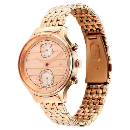 NR6207WM02 STYLE UP ROSE GOLD DIAL STAINLESS STEEL STRAP WATCH FOR GIRLS