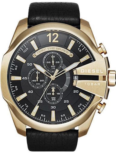 Diesel Mega Chief Round Analog Black Dial Leather Watch Dz4344