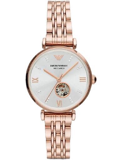 Emporio Armani Gianni T-Bar Automatic Watch With Rose Gold-Tone Stainless Steel Strap For Women