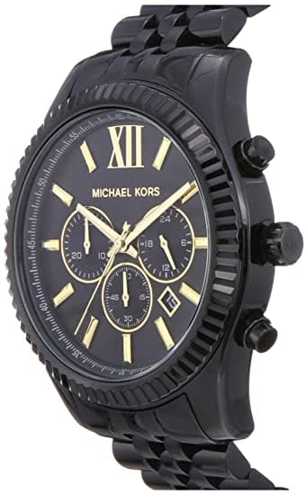 Michael Kors Mens Lexington Black Dial Stainless Steel Chronograph Watch - MK8603