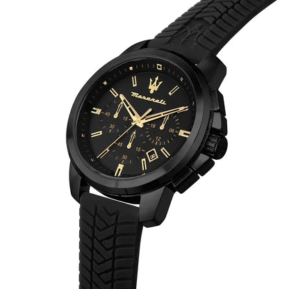 Maserati Men Successo R8871621011 Black Dial Silicone Quartz Fashion Analog Watch, Black Band