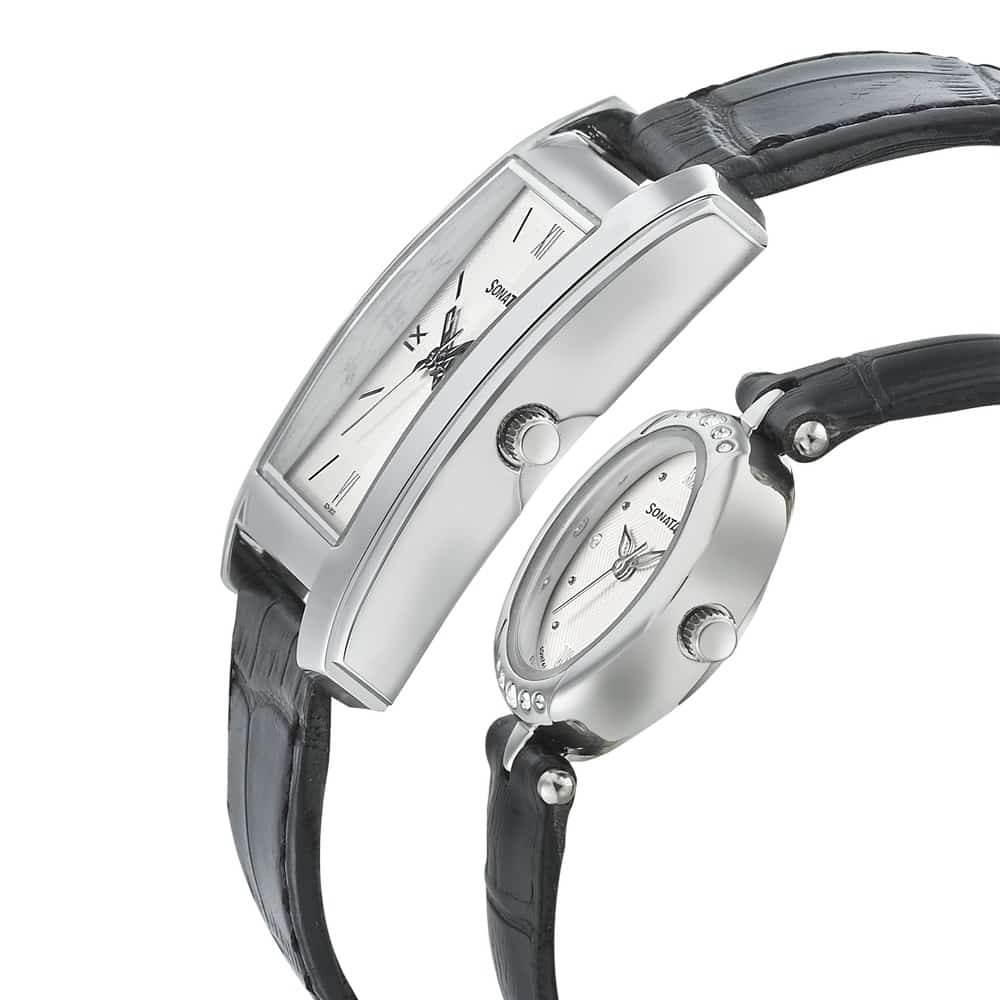 White Dial Black Leather Strap Watches NL79538118SL01P
