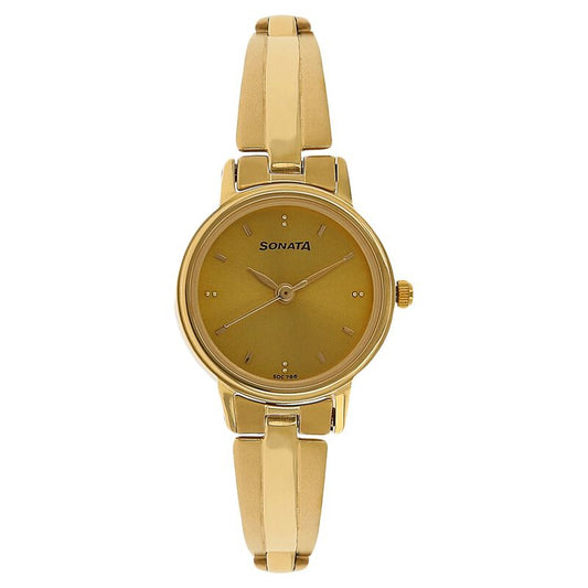 NR8096YM05 Sonata Quartz Analog Champagne Dial Stainless Steel Strap Watch for Women