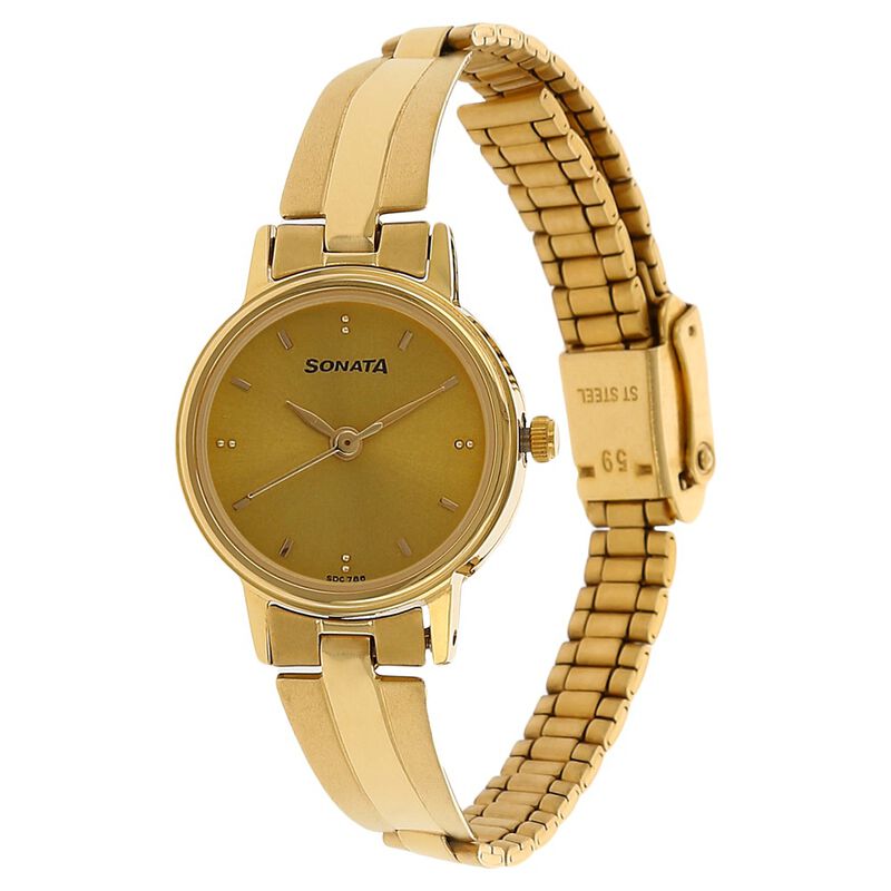 NR8096YM05 Sonata Quartz Analog Champagne Dial Stainless Steel Strap Watch for Women