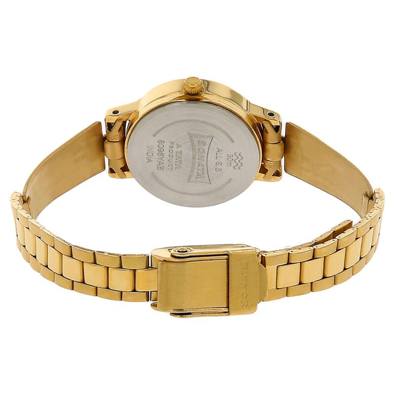 NR8096YM05 Sonata Quartz Analog Champagne Dial Stainless Steel Strap Watch for Women