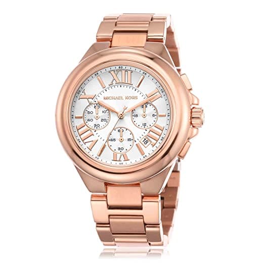 Michael Kors Womens 43 mm Camille White Dial Stainless Steel Chronograph Watch - MK7271