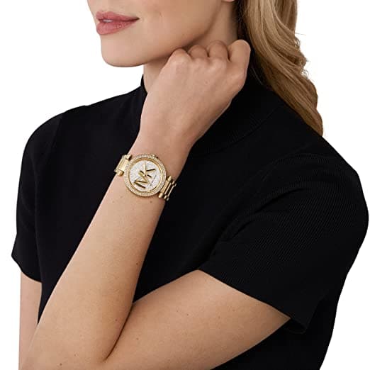 Michael Kors Womens 39 mm Parker Gold Dial Stainless Steel Analog Watch - MK7283I