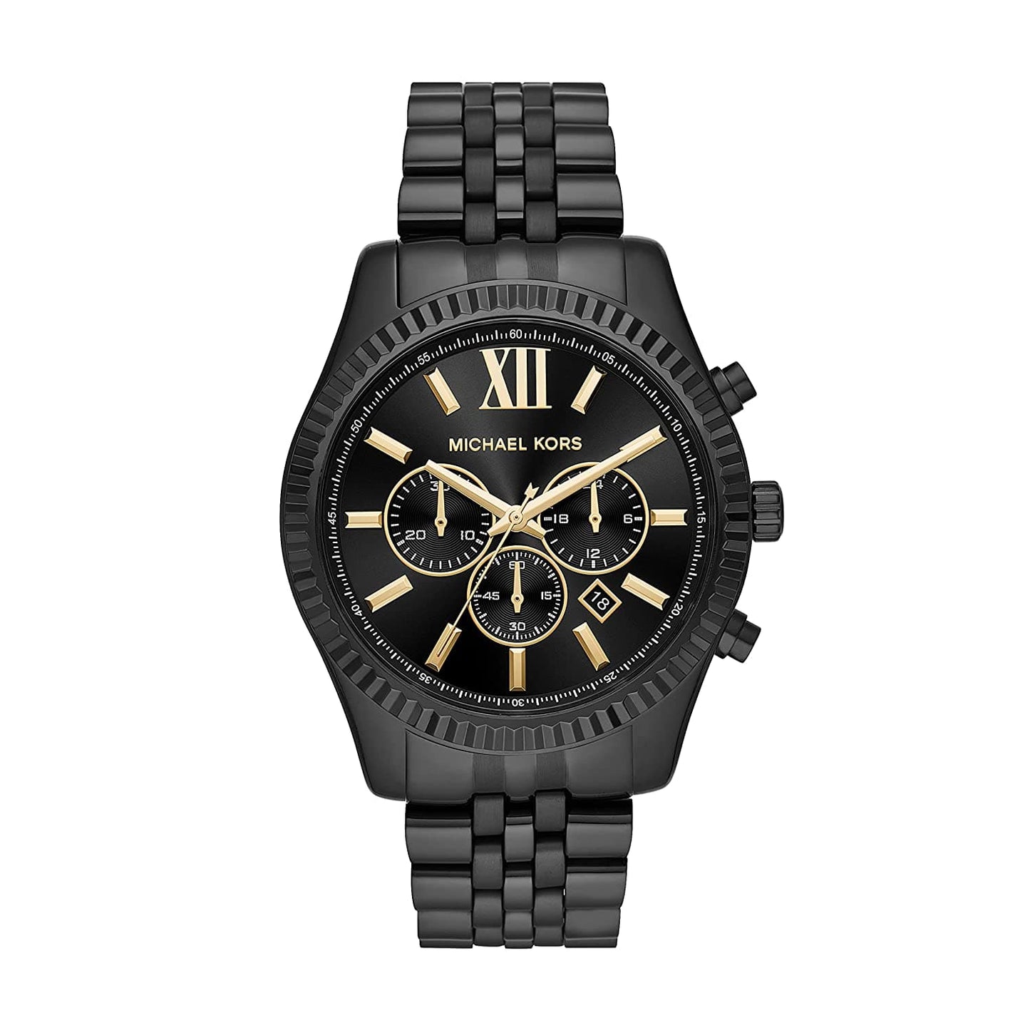 Michael Kors Mens Lexington Black Dial Stainless Steel Chronograph Watch - MK8603