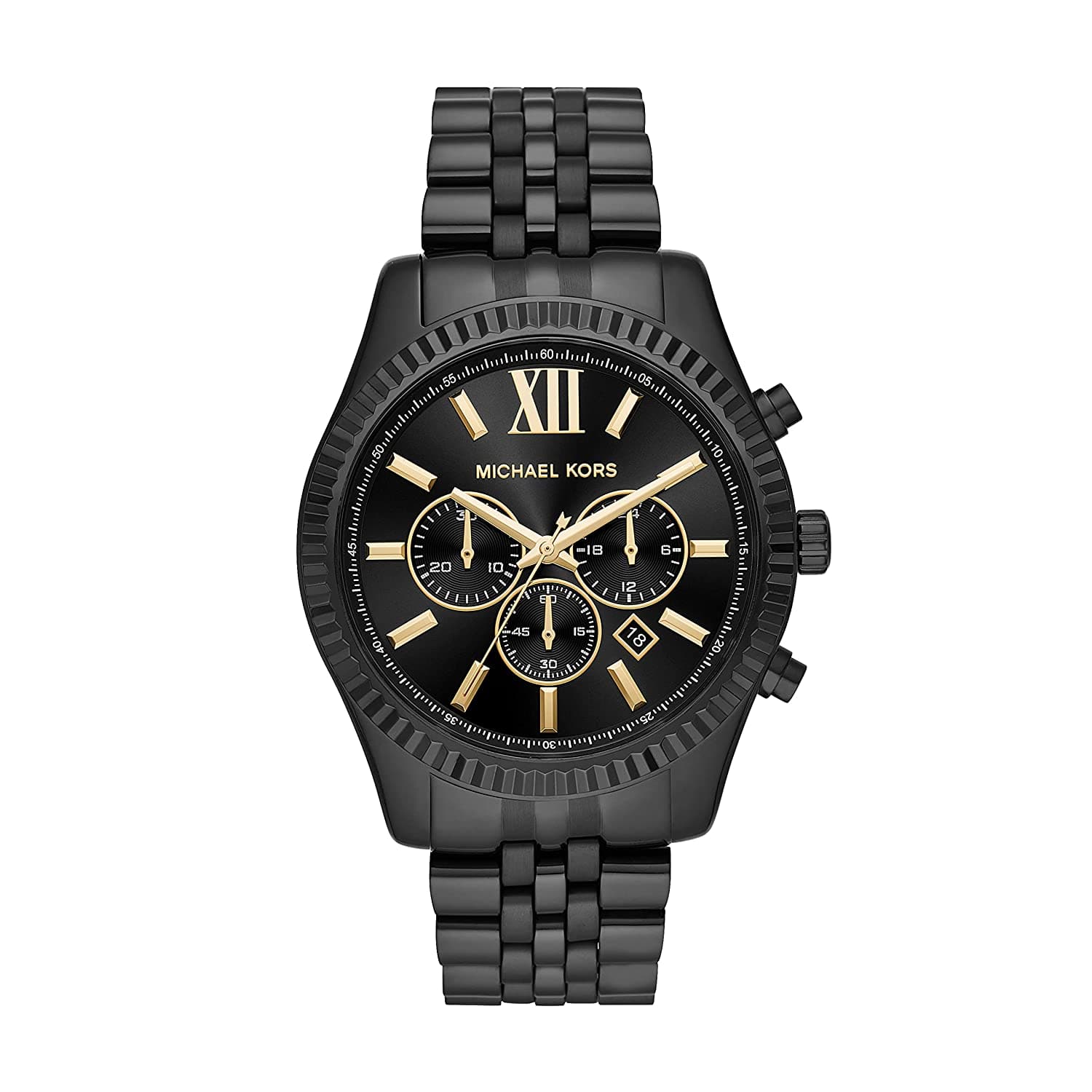 Michael Kors Mens Lexington Black Dial Stainless Steel Chronograph Watch - MK8603