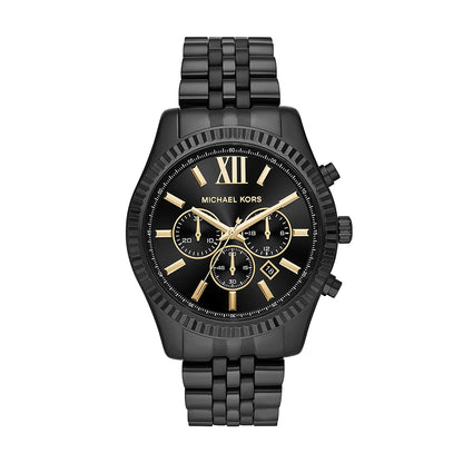 Michael Kors Mens Lexington Black Dial Stainless Steel Chronograph Watch - MK8603