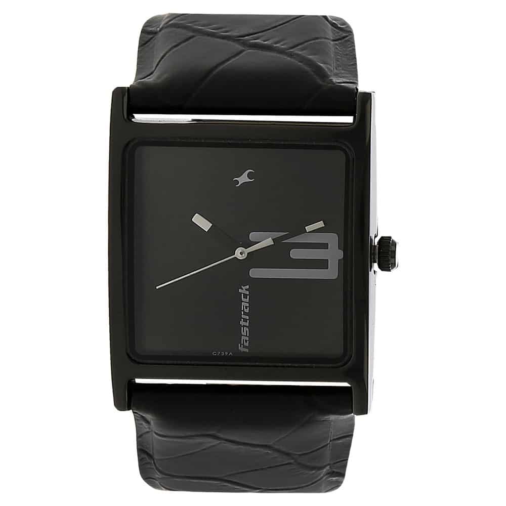 NP9735NL02 BLACK DIAL BLACK LEATHER STRAP WATCH