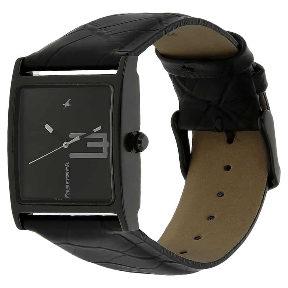 NP9735NL02 BLACK DIAL BLACK LEATHER STRAP WATCH