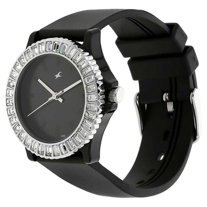 NR9827PP02 BLACK DIAL BLACK PLASTIC STRAP WATCH Analog