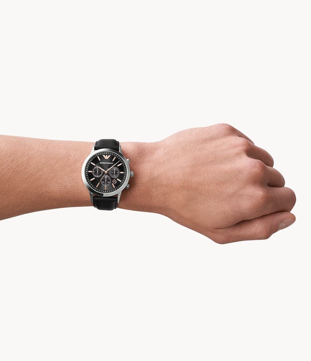 Emporio Armani Chronograph Black Leather Watch AR11431