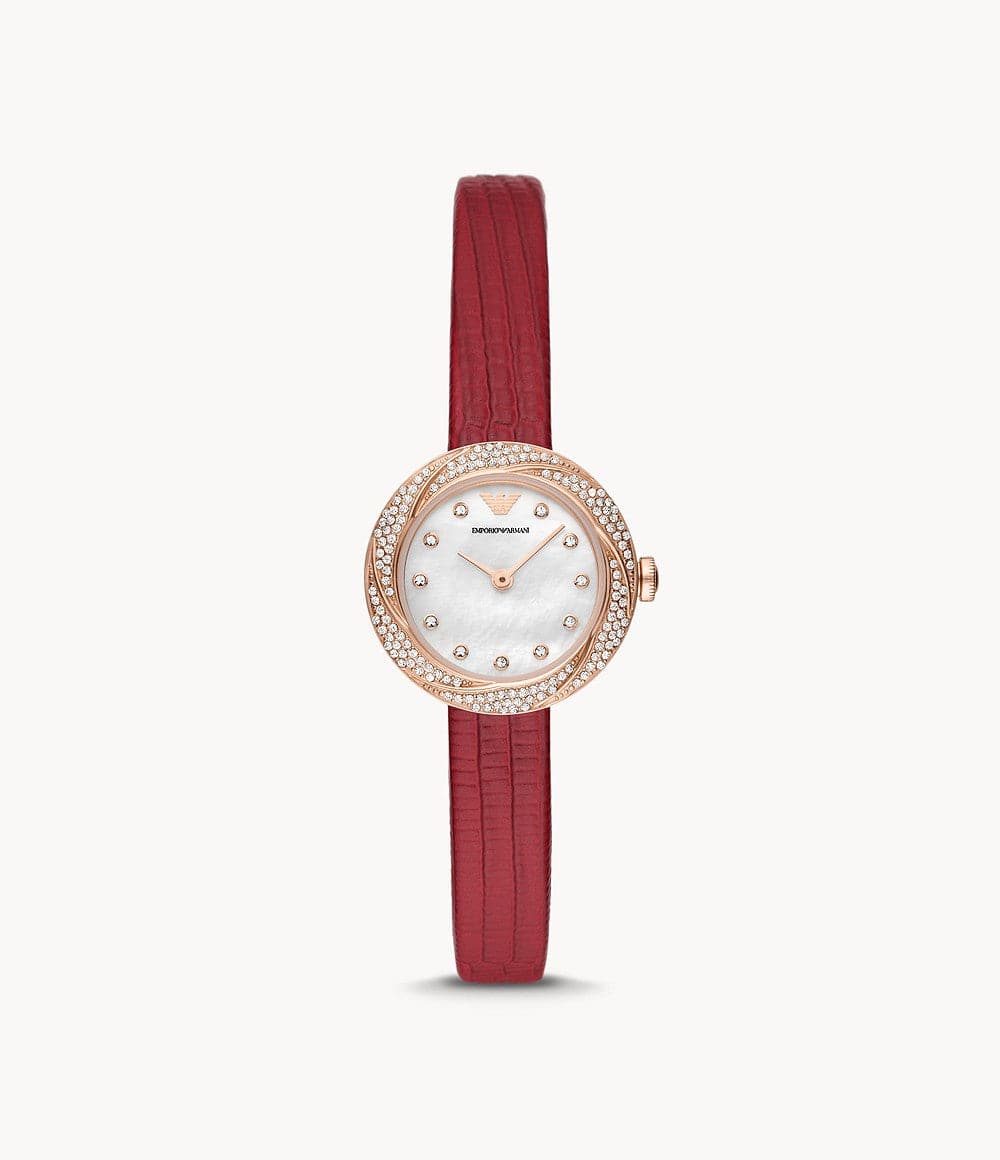 Emporio Armani Two-Hand Red Leather Watch AR11475I