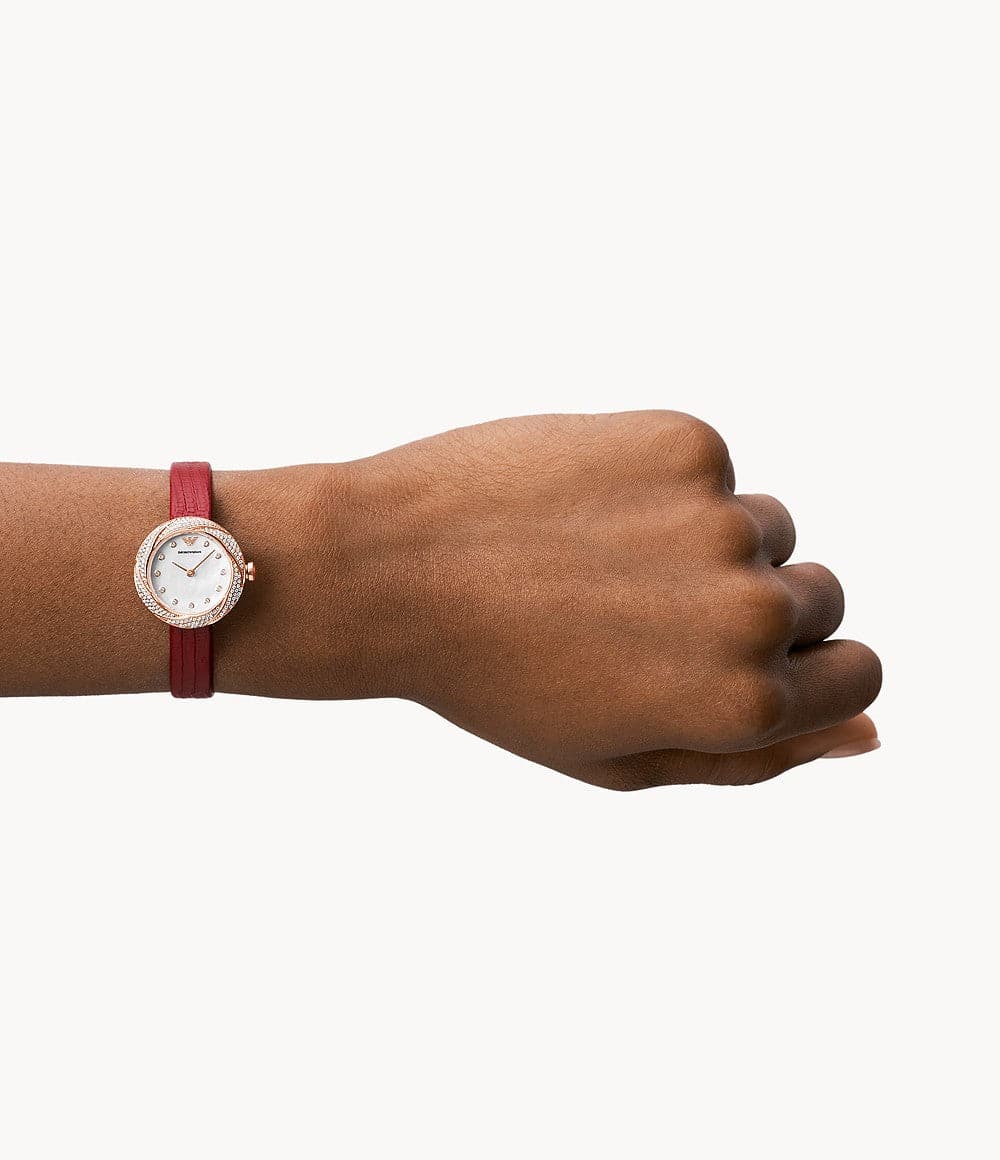 Emporio Armani Two-Hand Red Leather Watch AR11475I