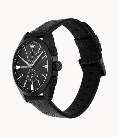 Emporio Armani Chronograph Black Leather Watch AR11483I