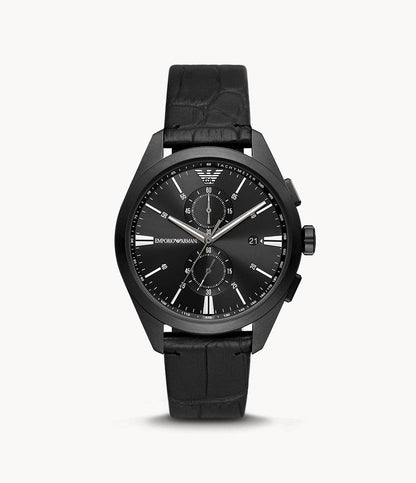Emporio Armani Chronograph Black Leather Watch AR11483I