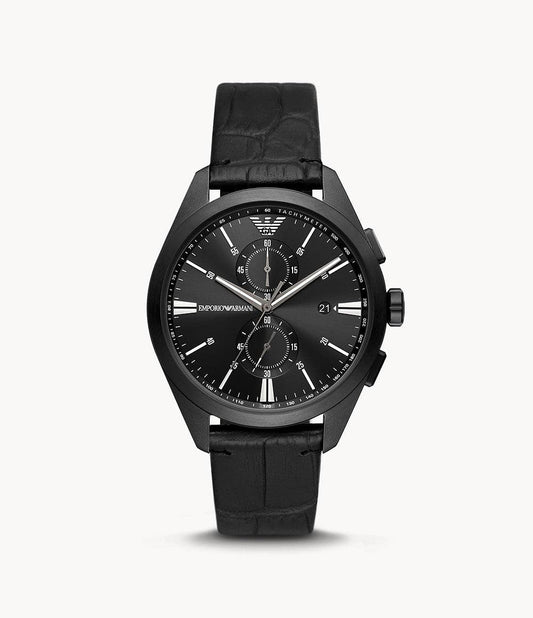 Emporio Armani Chronograph Black Leather Watch AR11483I