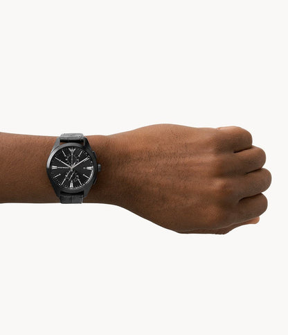 Emporio Armani Chronograph Black Leather Watch AR11483I