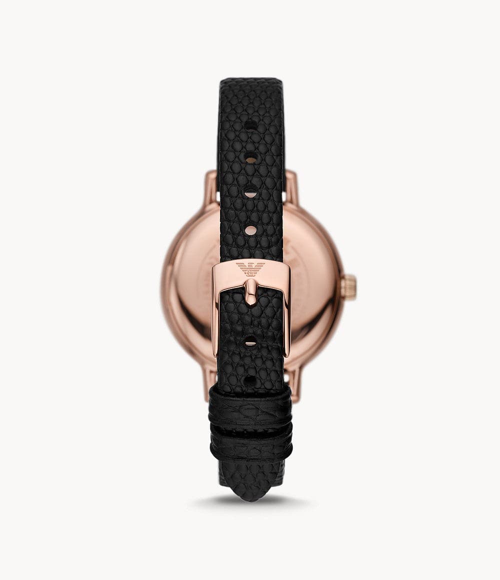 Emporio Armani Three-Hand Black Leather Watch AR11485i