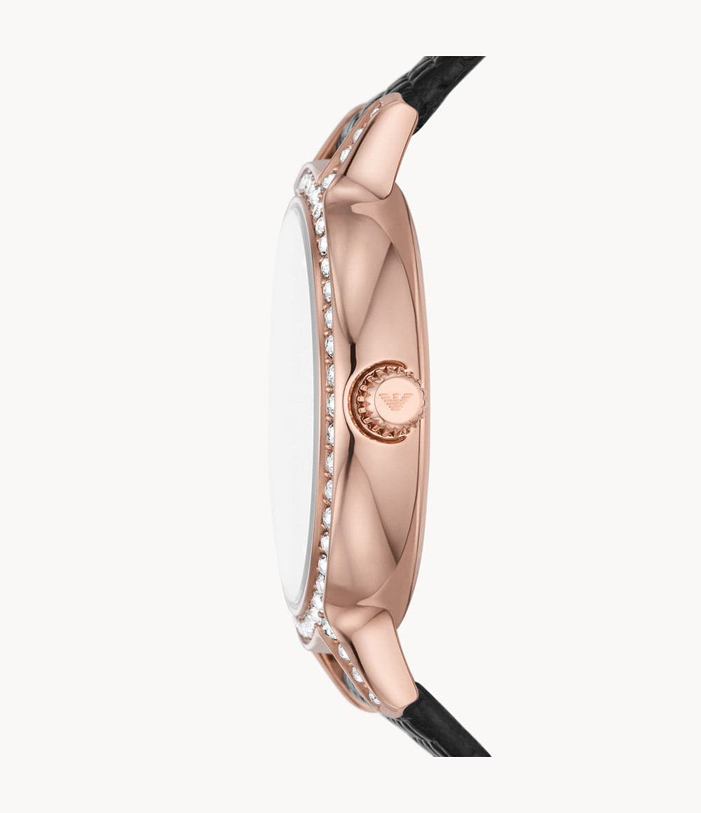 Emporio Armani Three-Hand Black Leather Watch AR11485i