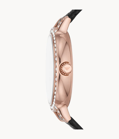 Emporio Armani Three-Hand Black Leather Watch AR11485i