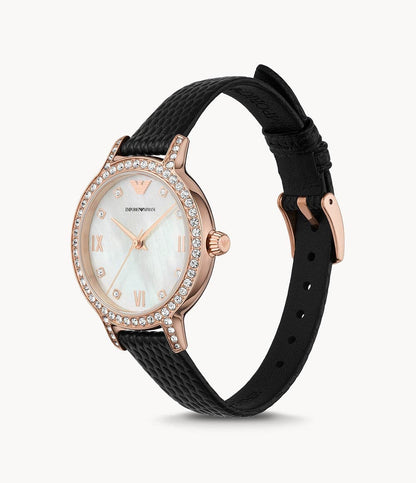 Emporio Armani Three-Hand Black Leather Watch AR11485i
