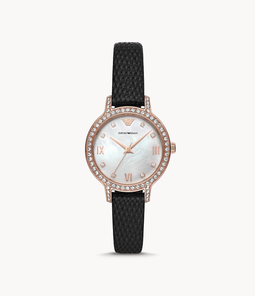 Emporio Armani Three-Hand Black Leather Watch AR11485i