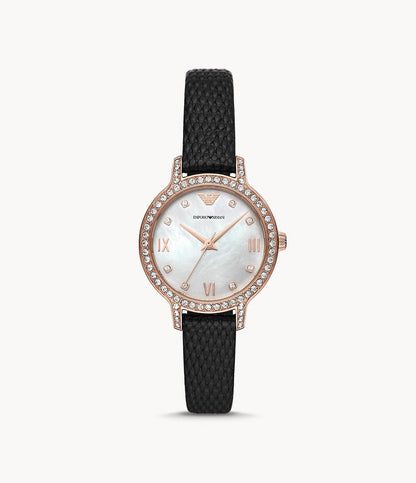 Emporio Armani Three-Hand Black Leather Watch AR11485i