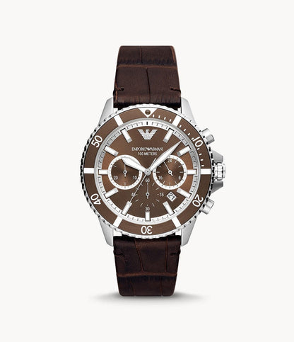 Emporio Armani Chronograph Brown Leather Watch AR11486I
