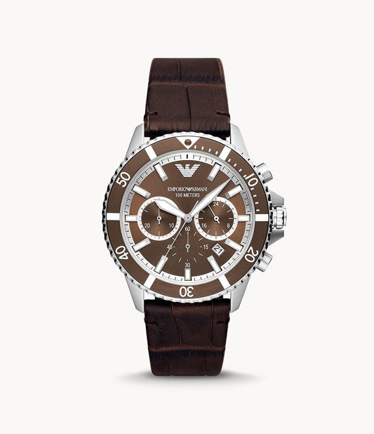 Emporio Armani Chronograph Brown Leather Watch AR11486I