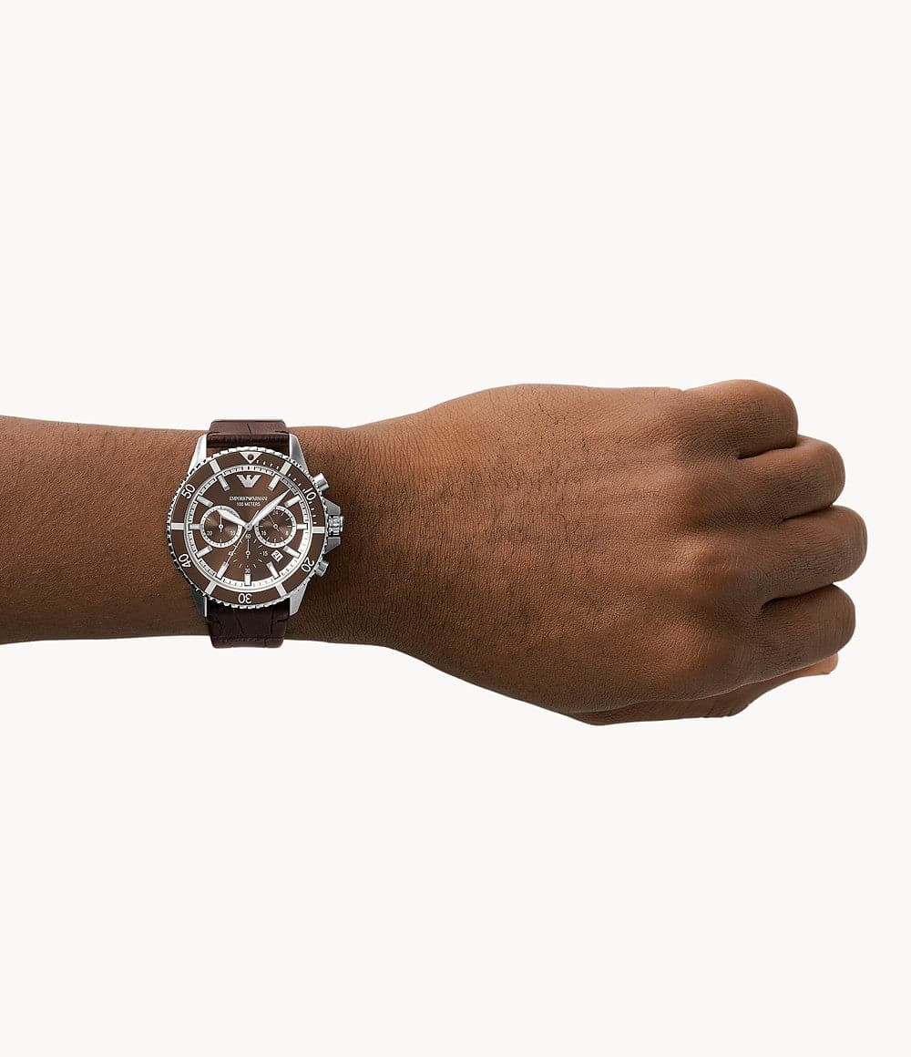 Emporio Armani Chronograph Brown Leather Watch AR11486I