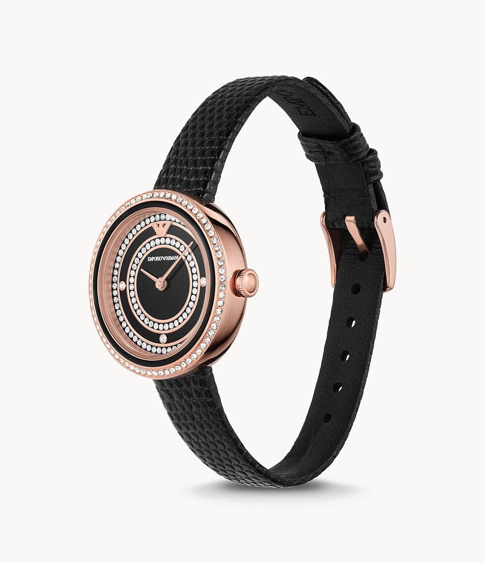 Emporio Armani Two-Hand Black Leather Watch AR11493I