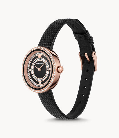 Emporio Armani Two-Hand Black Leather Watch AR11493I