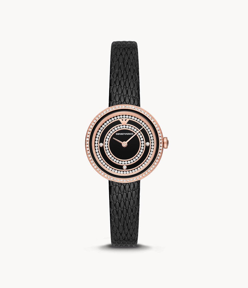 Emporio Armani Two-Hand Black Leather Watch AR11493I