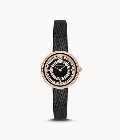 Emporio Armani Two-Hand Black Leather Watch AR11493I