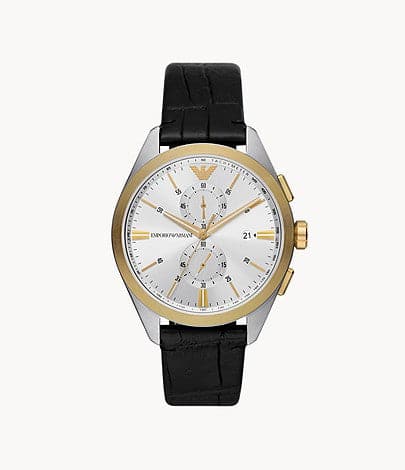 Emporio Armani Chronograph Black Leather Watch AR11498I