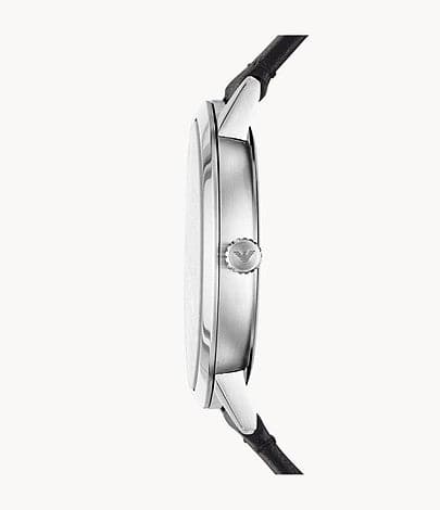 Emporio Armani Three-Hand Date Black Leather Watch and Bracelet Set AR80064SET